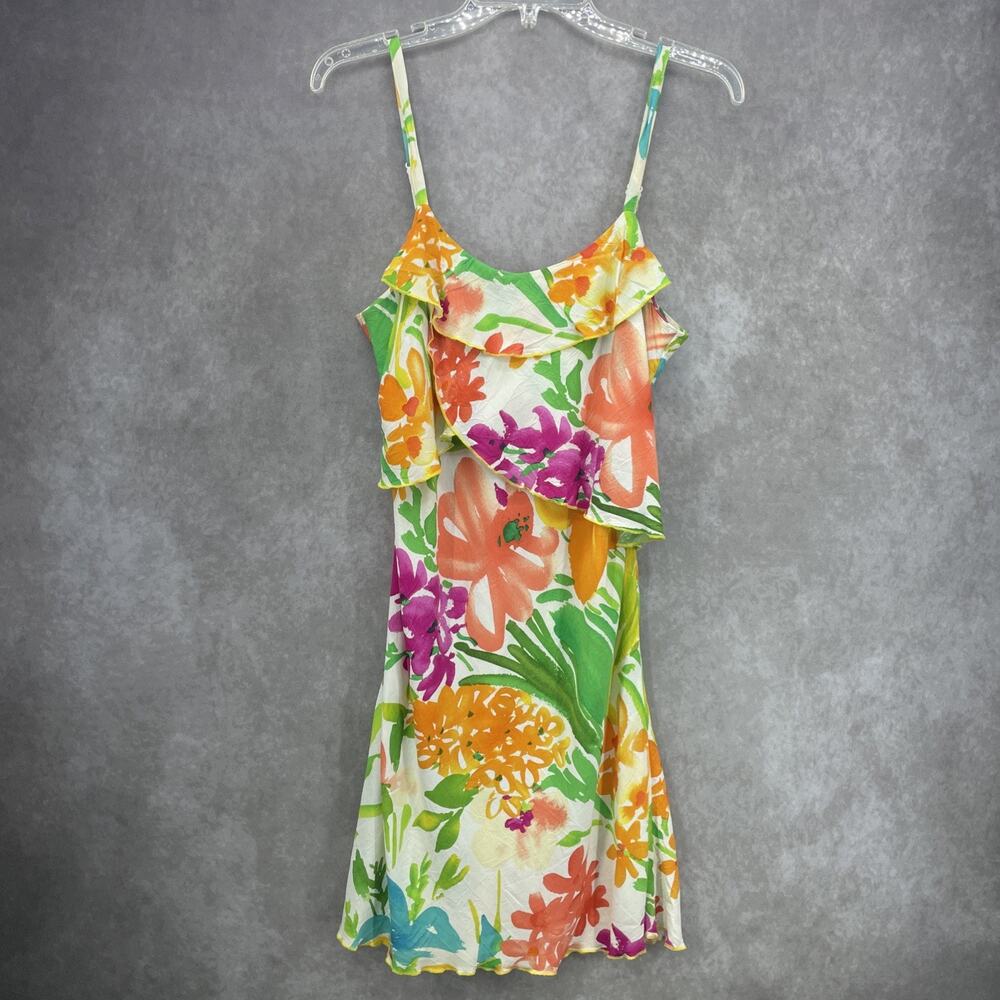Jams World Womens Sm Summer Garden Layered Ruffle Dress Floral Hawaiian Resort - Picture 4 of 9